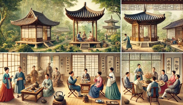 illustration of the historical evolution of tea houses