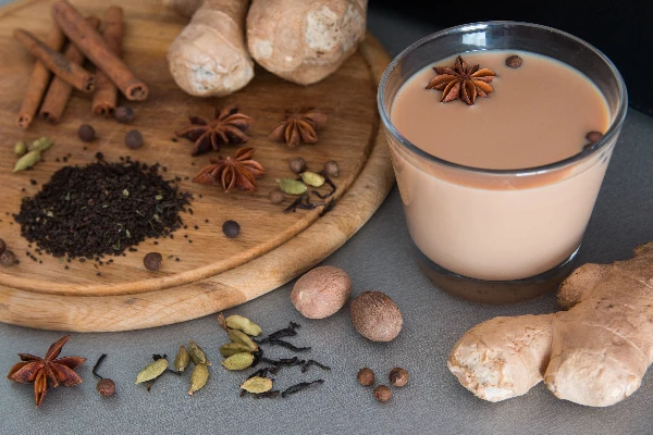 indian masala chai tea with different spices